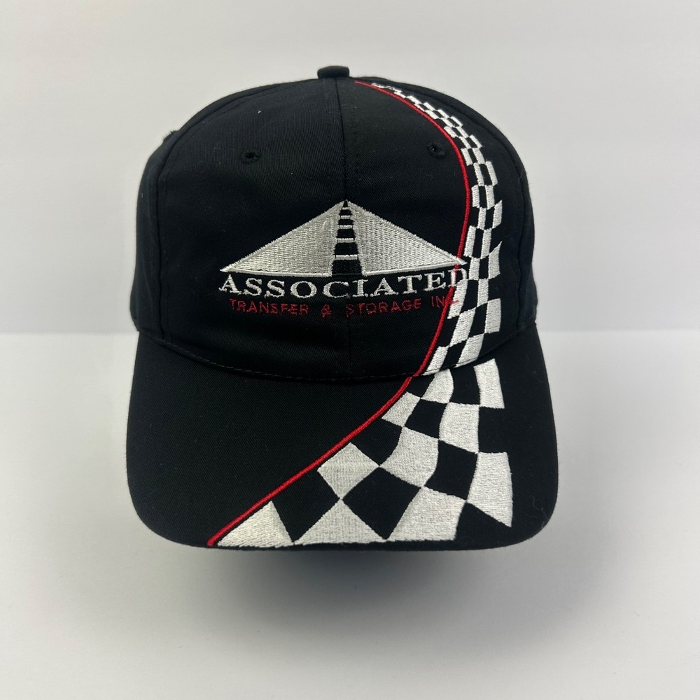 Vintage 90s Associated Hat Cap Snap Back Adjustable Black Checkered Flag Adult